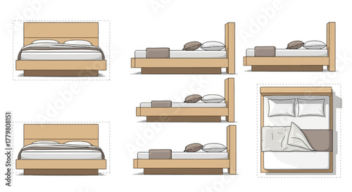 Vector Bed Design Multiple View Angles.