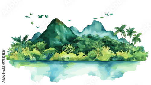 Mochima National Park. Mochima National Park hand drawn watercolor illustration