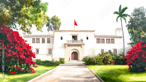 Larco Museum. Larco Museum hand drawn watercolor illustration