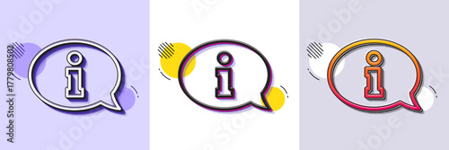 Information line icon. Halftone dotted pattern. Gradient icon with grain shadow. Info center sign. Support speech bubble symbol. Line information icon. Various designs. Vector