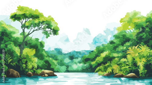 Nacunday National Park. Nacunday National Park hand drawn watercolor illustration