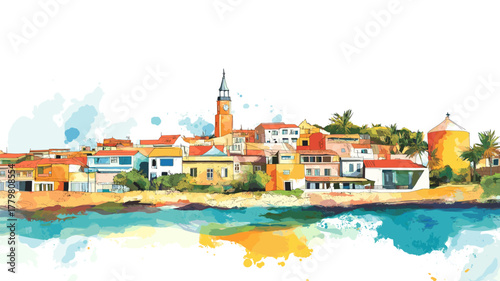 Puerto Madryn. Puerto Madryn hand drawn watercolor illustration