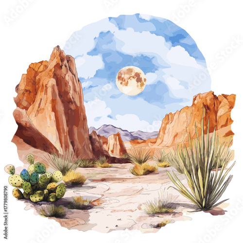 Valle de la Luna. Valle de la Luna hand drawn watercolor illustration