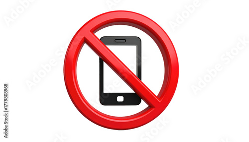 Red circle crossed out over a smartphone; symbol for no mobile phone usage on a dark background