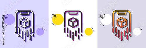 Augmented reality phone line icon. Halftone dotted pattern. Gradient icon with grain shadow. VR simulation sign. 3d cube symbol. Line augmented reality icon. Various designs. Vector