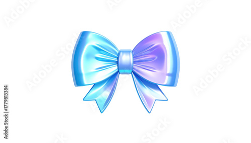 Iridescent blue and purple bow on a black background, luminous and elegant