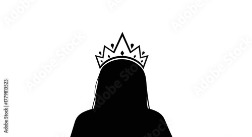 Elegant silhouette of a regal crown atop a mysterious figure's head, symbolizing power, royalty, and leadership. This minimalist outline design evokes a sense of mystery and sophistication, perfect