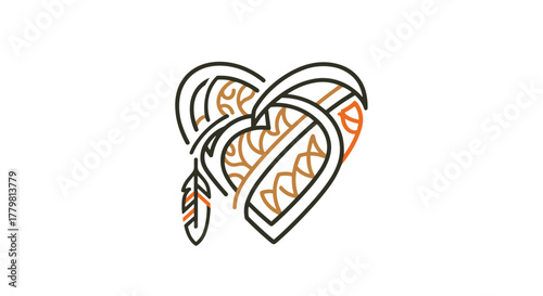 Symbolic line art of a child's heart, featuring intricate indigenous-inspired patterns and a feather, representing the National Day for Truth and Reconciliation, symbolizing remembrance, healing, and