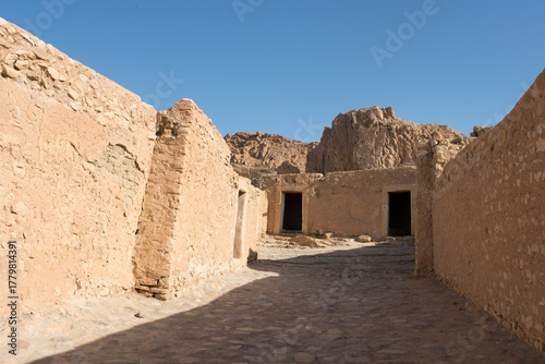 Walls of old town Chebika, that was abandoned in 1969. Tunisia