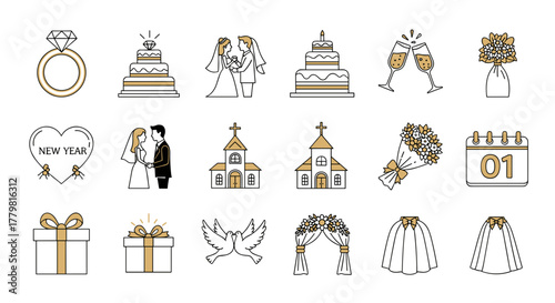Elegant ceremony icons for celebration event decoration and marriage design elements vector illustration