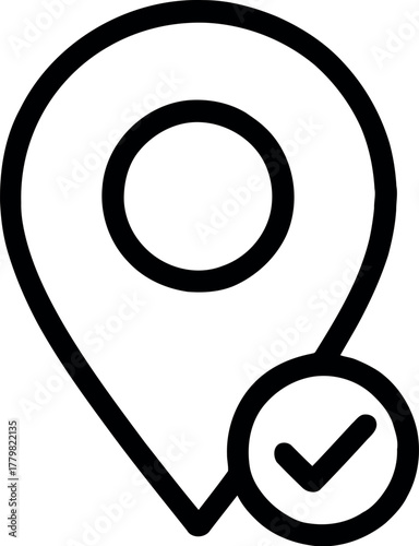 Simple outline icon of a location pin with a check mark symbol