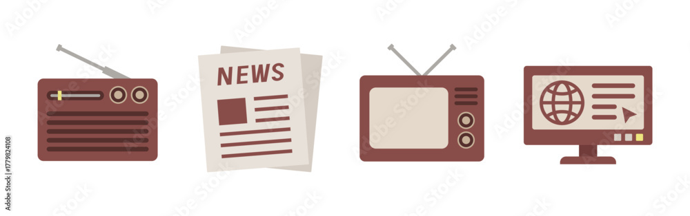Obraz premium Mass media icon. Vector flat icon set isolated on white background.