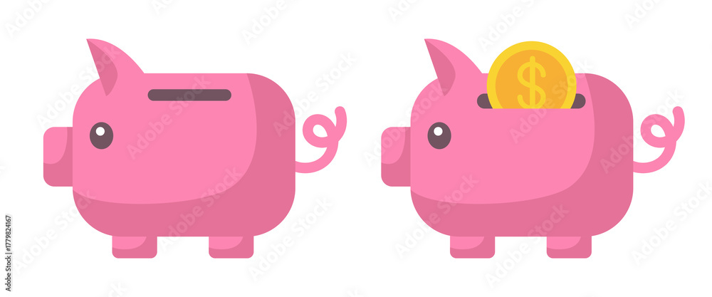 Fototapeta premium Piggy bank icon. Vector flat illustration isolated on white background.