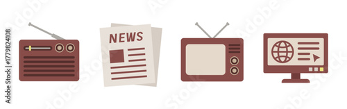 Mass media icon. Vector flat icon set isolated on white background.