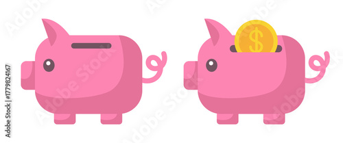 Piggy bank icon. Vector flat illustration isolated on white background.