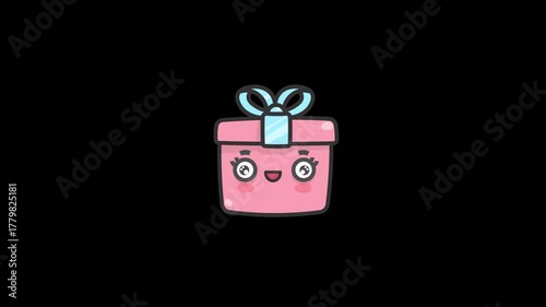 Pink Gift Box Character Loop Transparent