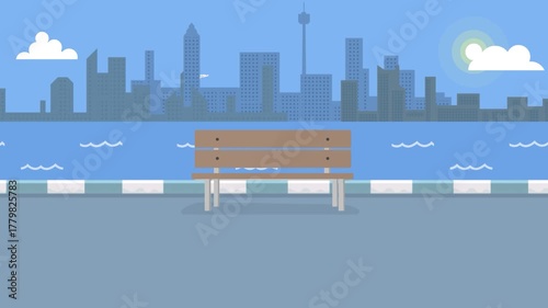 Flat 2d City Beachside Background Loop Background