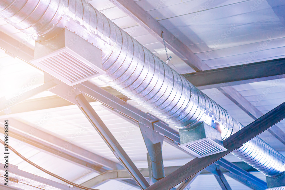 Naklejka premium square anemostat on galvanized duct ventilation system details
