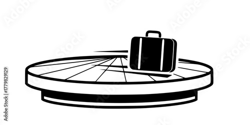 Baggage Claim Carousel Single Suitcase Flat Vector Icon