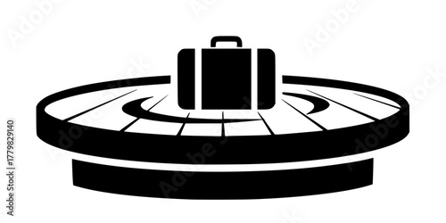 Baggage Claim Carousel Single Suitcase Flat Vector Icon