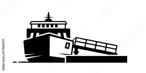 Docked Ferry Boat Passenger Ramp Simple Flat Vector Icon