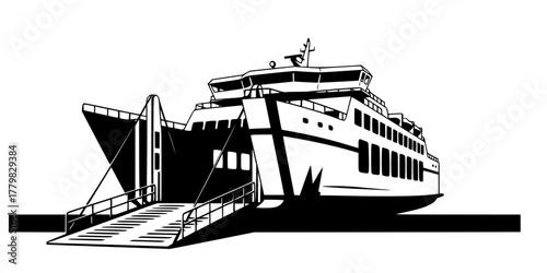 Docked Ferry Boat Passenger Ramp Simple Flat Vector Icon