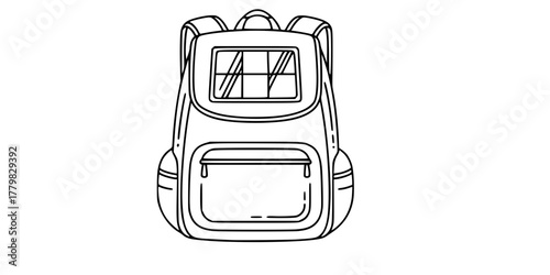 Eco-Travel Backpack Solar Panel Minimalist Line Art Vector