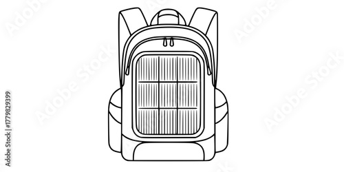 Eco-Travel Backpack Solar Panel Minimalist Line Art Vector