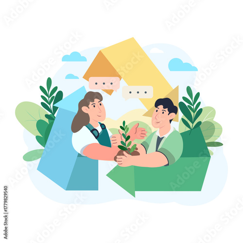 Nature icon Smart technolog.Circular economy and waste recycling technology, environmental research set. 