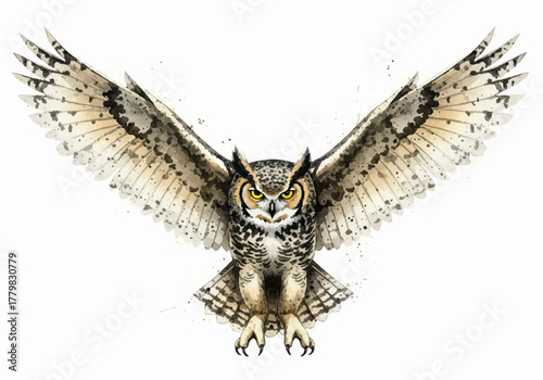 Spectacular Watercolor Art of an Owl in Flight Splash and Splatter Effect