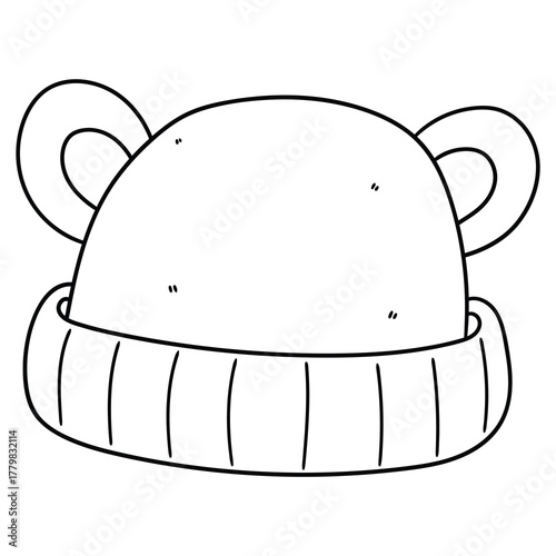 Hand-drawn doodle baby hat with ears on a white background.
