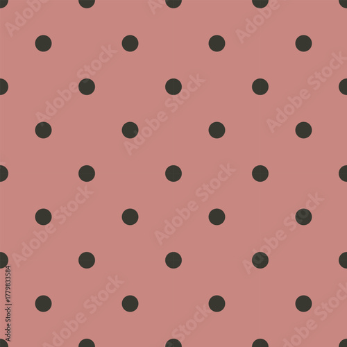Playful pink background with evenly spaced black polka dots, creating a classic, retro, and cheerful pattern for versatile designs.