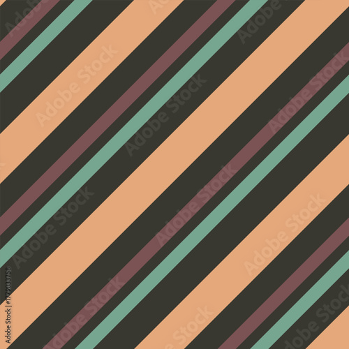 Bold diagonal stripe pattern in black, peach, teal, and maroon, creating a vibrant, dynamic, and retro-inspired background design.