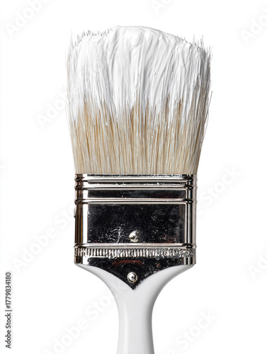 Paint Brush With White Stroke On White Background Representing Art, Creativity, And Design