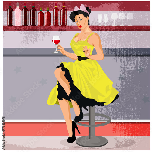Retro-style poster of a girl at a bar