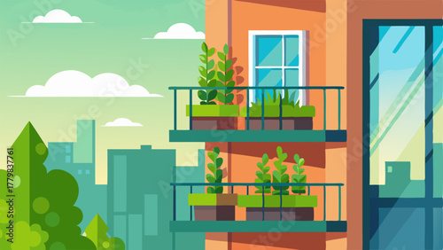 A balcony with a vertical garden allowing for a green oasis in the middle of the urban landscape.