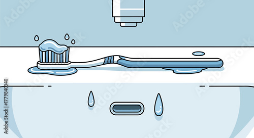 A clean, minimalist illustration of a toothbrush with toothpaste on a bathroom sink, representing daily oral hygiene and dental care