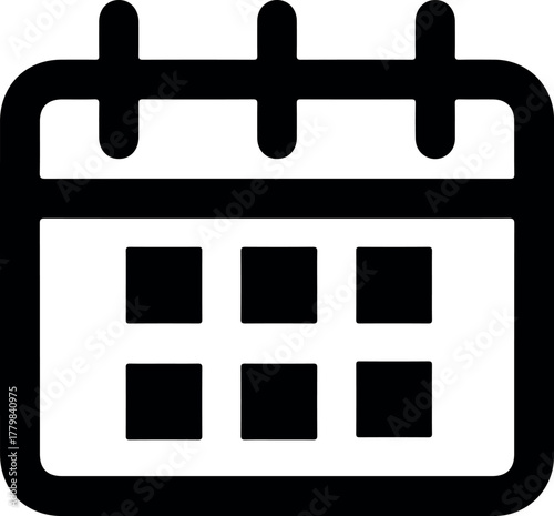 black and white single icon of calendar and date
