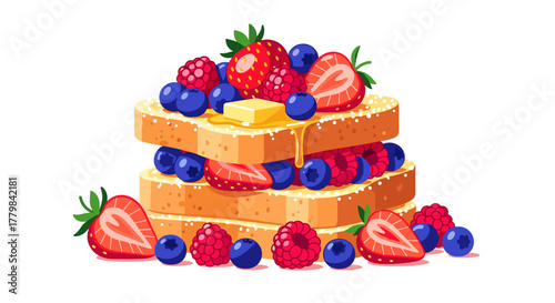 Freshly Baked French Toast Stack With Ripe Berries and Butter Syrup Breakfast