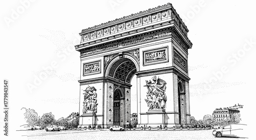 Arc de Triomphe monument Paris France iconic architectural landmark sketch artistic representation