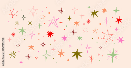Abstract minimalist linear stars background for Christmas, birthday and New Year designs