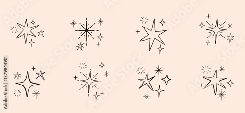Abstract minimalist linear stars collection for Christmas, birthday and New Year designs