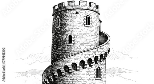 Ancient Stone Tower with Spiral Staircase Outdoor Landmark Architecture Historical Building