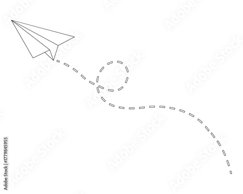 Paper airplane flying in a curved path above a blank background. Vector EPS10