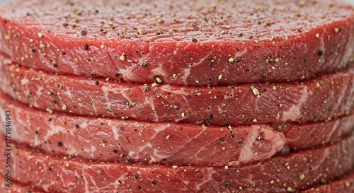 Stack of Raw Steak Slices Seasoned