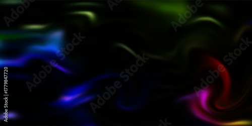 Abstract colorful fluid wave background with smooth gradient light, dark liquid texture art featuring red,green, blue, and purple flowing tones for modern digital design