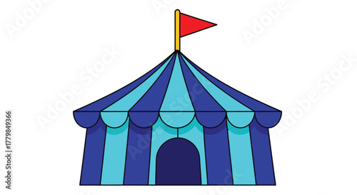 Colorful carnival big top tent illustration with a red flag silhouette