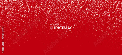 Red Christmas background with snowing effect featuring Merry Christmas text for seasonal greeting card banner.
