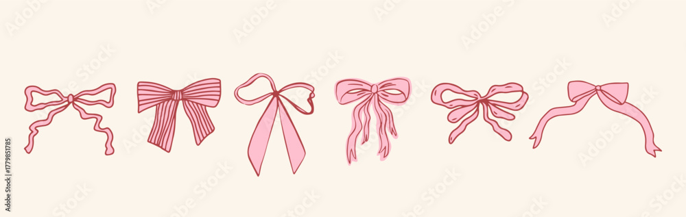 Fotografie Vector Hand drawn elegant pink bows and ribbons