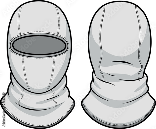 Balaclava, headwear, face cover, fashion, vector, illustration, front, back, sketch, outline, mask, tactical, garment, protective, winter, outdoor, design, seamless, fitted, functional